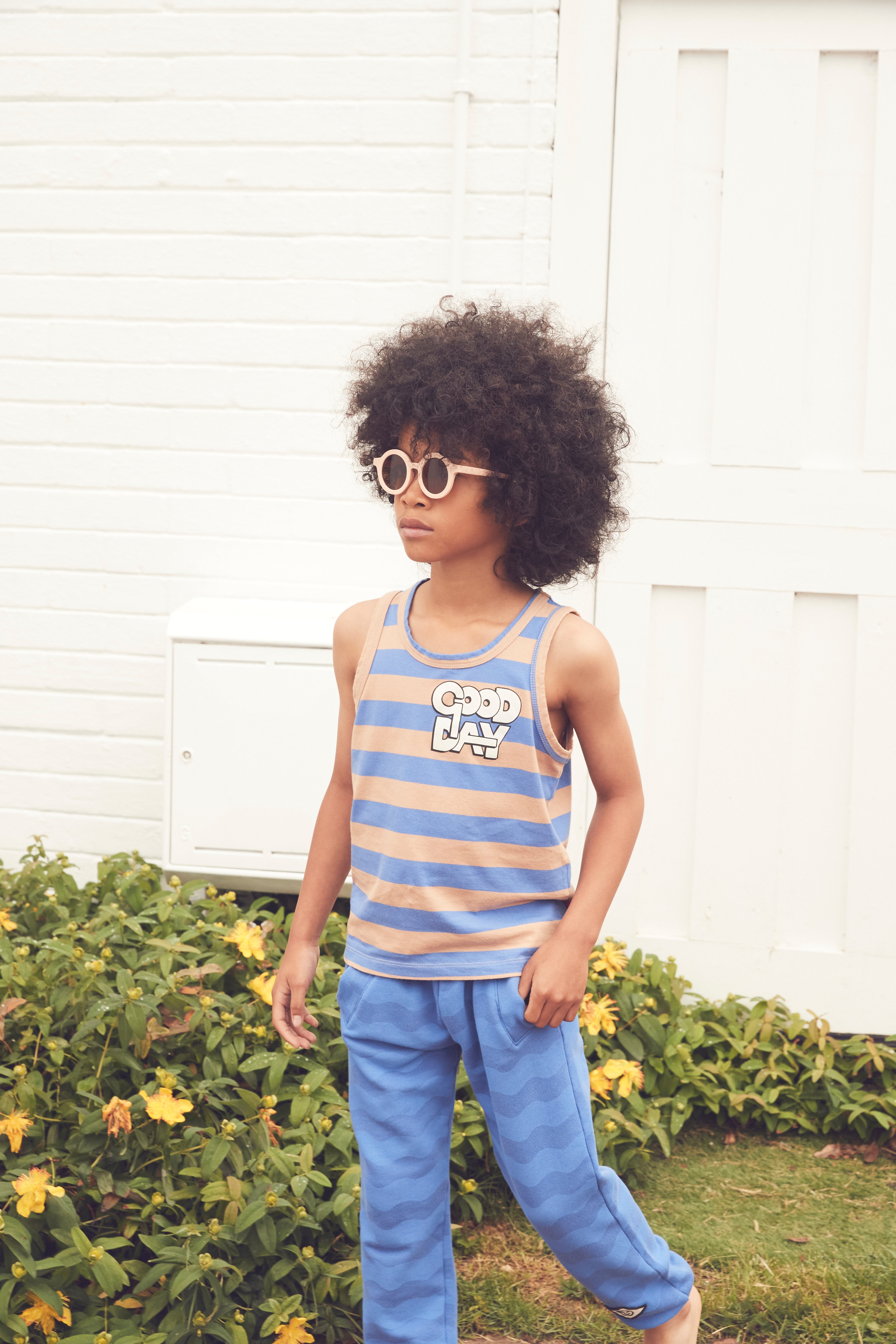 Vest Stripe Caramel Blue Stripe