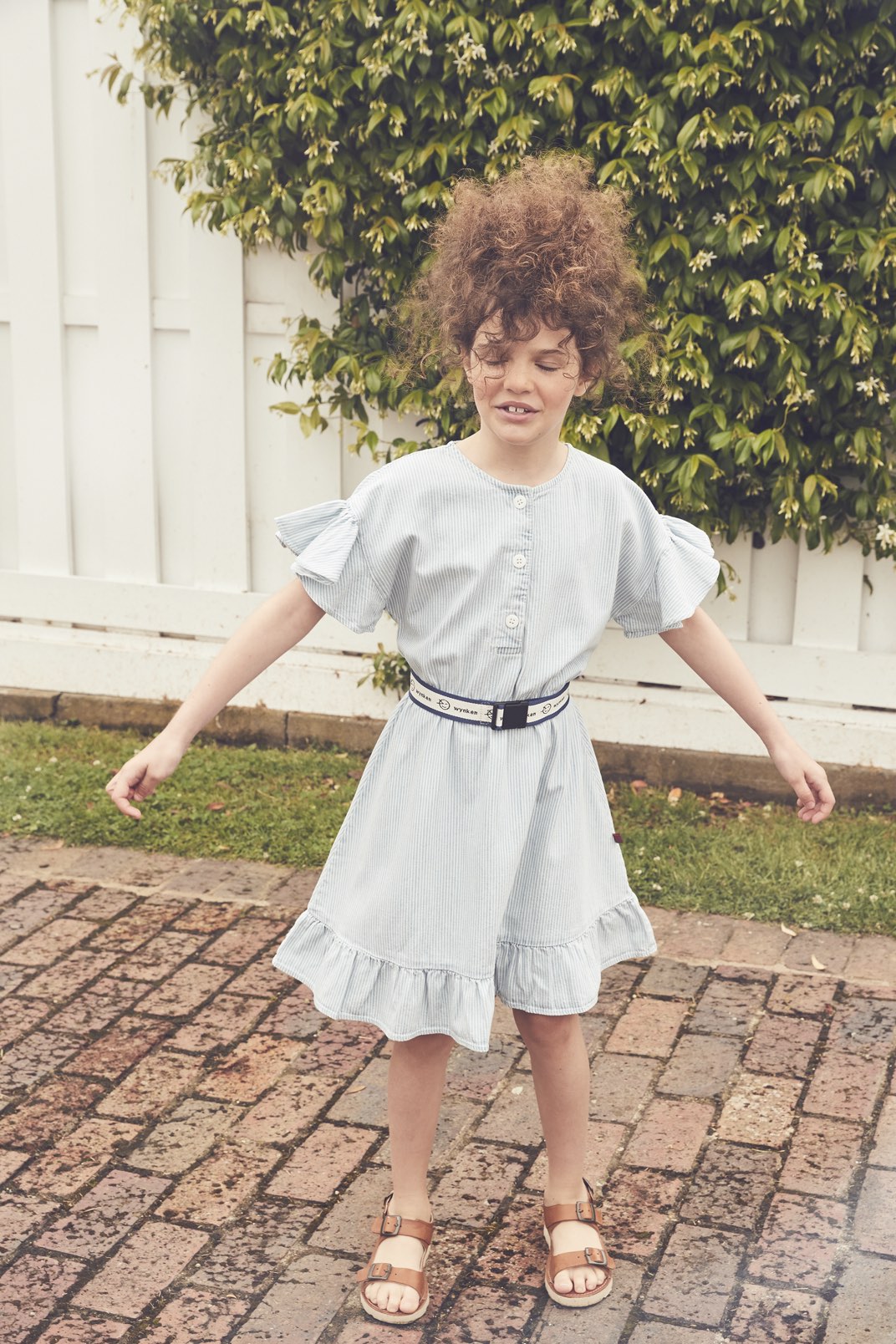 Dress Frill Drop Sleeve Hickory Stripe