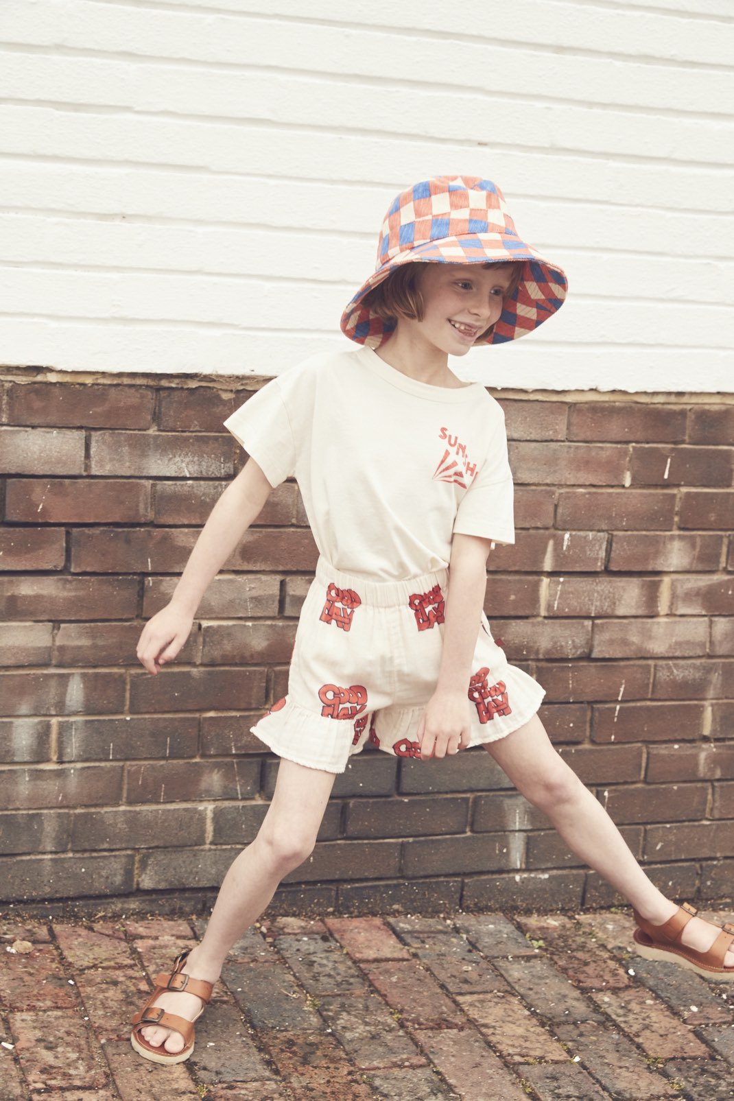 Hat Wide Brim Blanket Check Licot Red