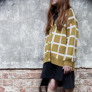 Cardigan Oversized Green Sulpher Grid